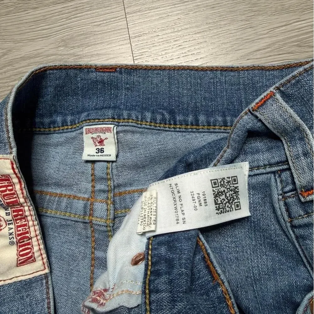 True Religion Skinny No Flap Stonewashed Denim Jeans Size 36 Blue